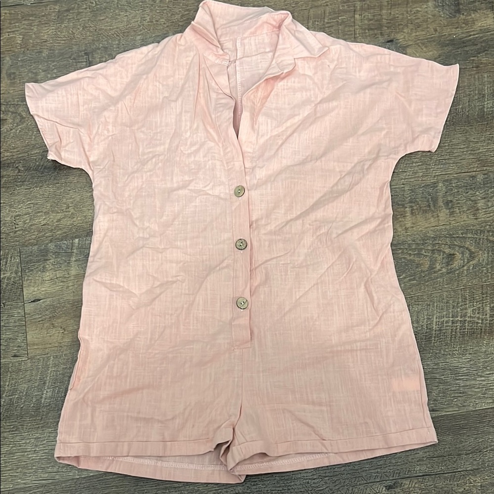 Pink Button-Up Short Sleeve Romper